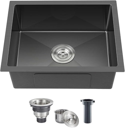 20-inch Undermount Kitchen Sink Black, T304 Stainless Steel Single Bowl Kitchen by DROPINKITCHENSINK