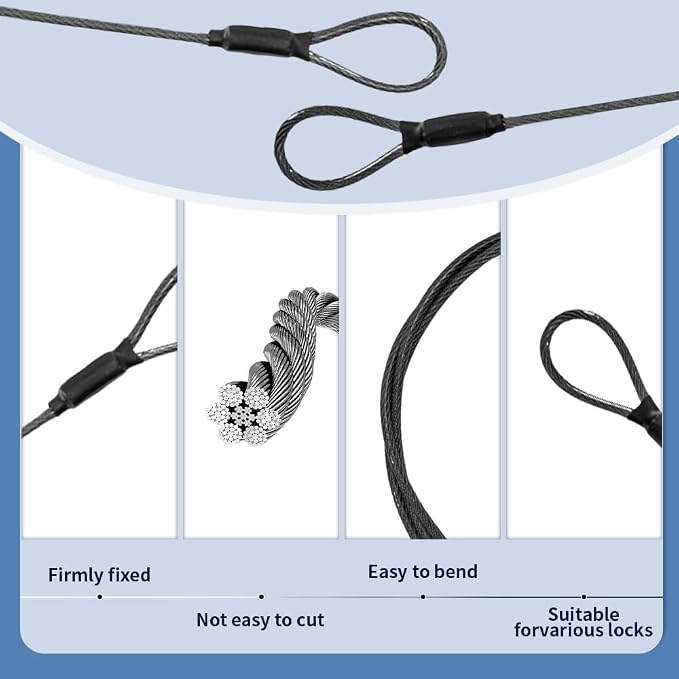 3.3mm Outdoor Travel Stainless Steel Security Cable-15ft Luggage Lock Safety - Image 4