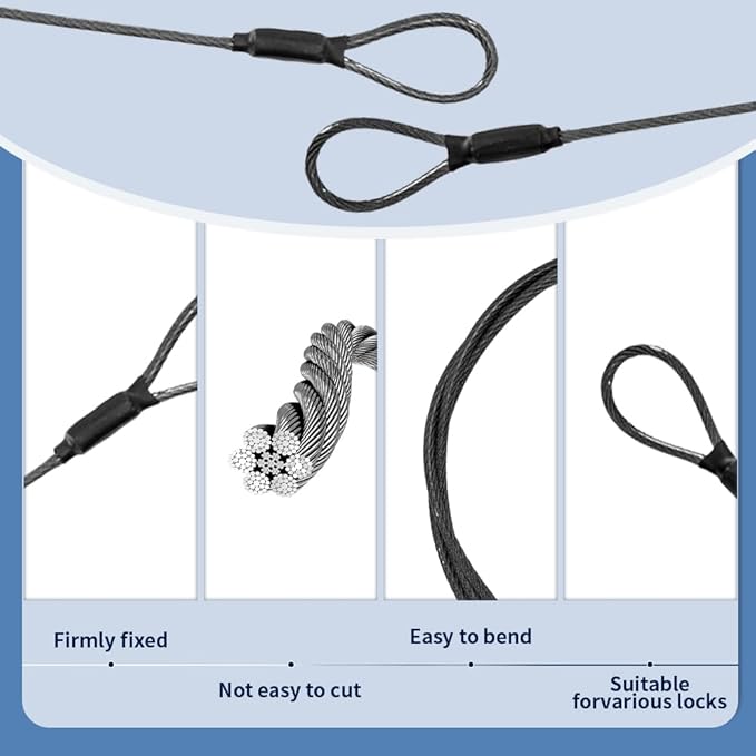 3.3mm Outdoor Travel Stainless Steel Security Cable-3ft Luggage Lock Safety - Image 4