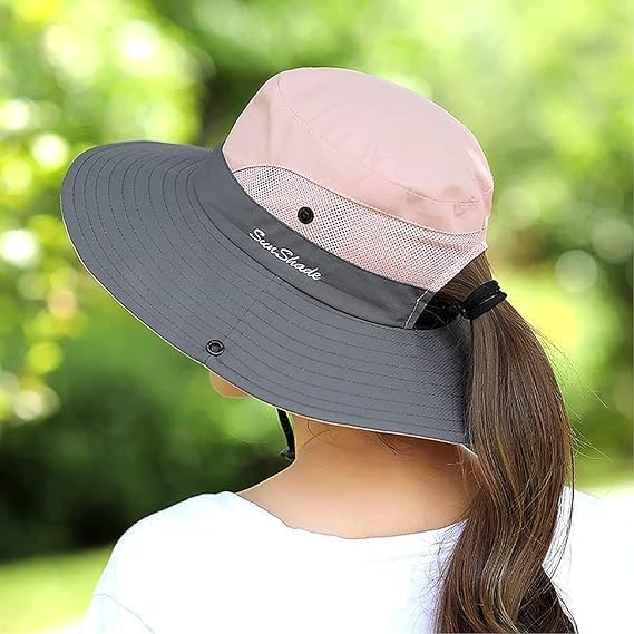 ZOORON Women's Ponytail Safari Sun Hat, Wide Brim UV Protection Outdoor Bucket - Image 5