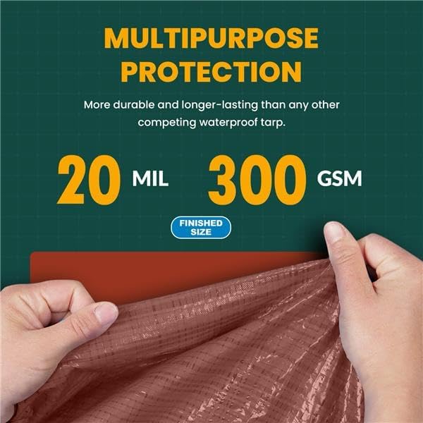 Tarp Cover Brown/Black Heavy Duty 20 Mill Thick Material, Waterproof 12'X12' - Image 3