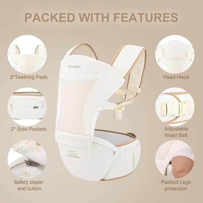 Bebamour Baby Carrier with Hip Seat, All-Position Breathable Mesh Hip Seat & - Image 8