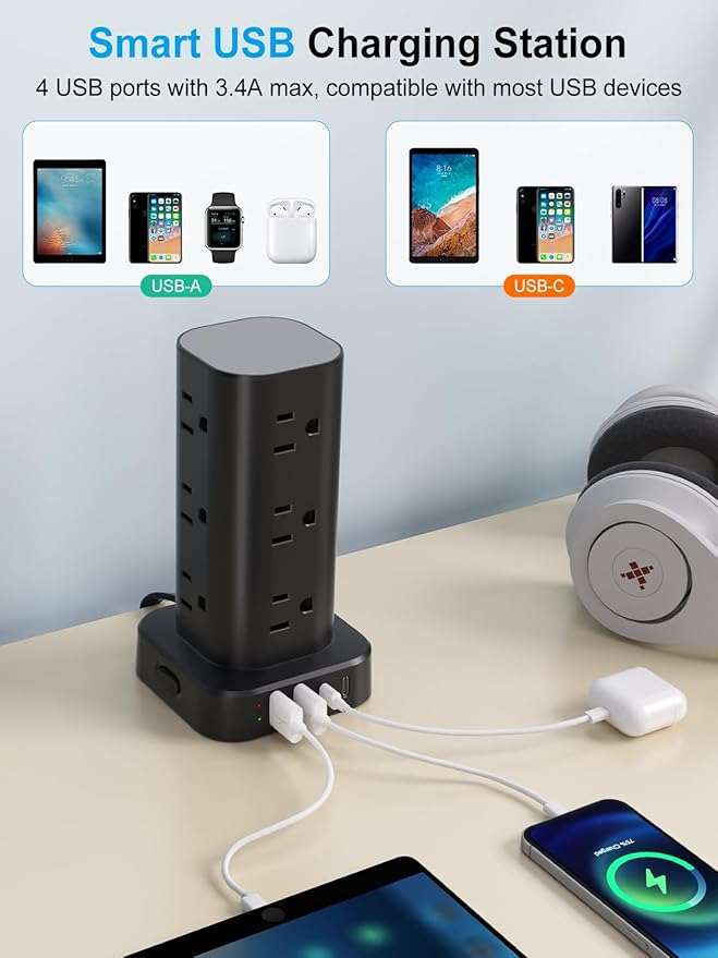 Power Strip with Wireless Charger, Flat Plug Surge Protector with 6FT Extension - Image 5