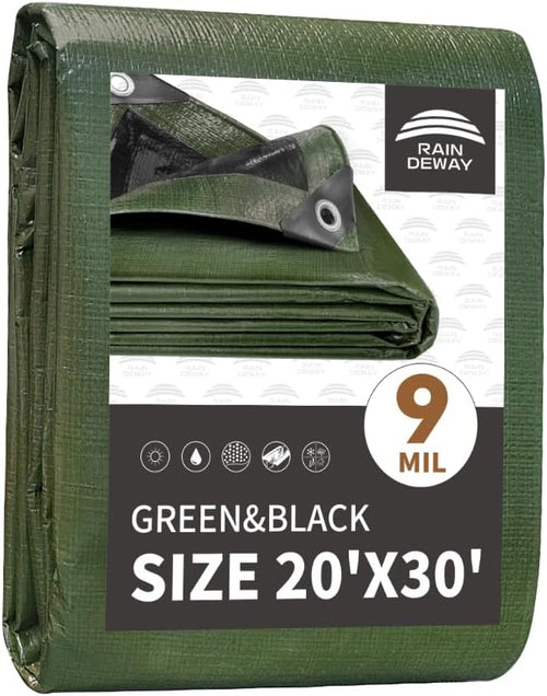 20x30 Feet Tarp Waterproof, 9Mil Thick, Finished Size Tarps, UV Resistant by RAINDEWAY