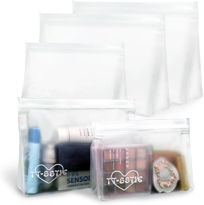 5 Pack Clear Toiletry bags, TSA Approved Quart Size Zipper Bags, PEVA Material by TT%C2%B7SSTIE