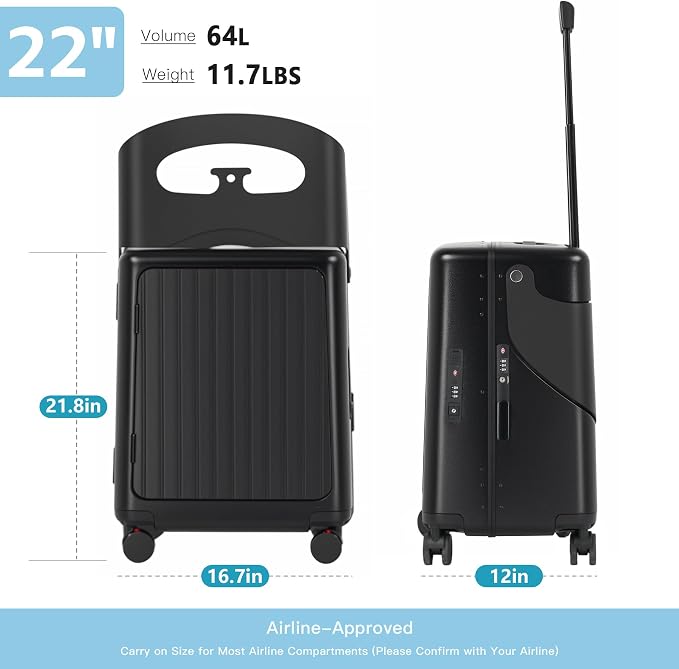 22" Ride On Luggage with Seat for Kids & Adults, Lightweight Hardside Ride-On - Image 7