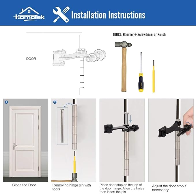 HOMOTEK 12 Pack Hinge Pin Satin Nickel Door Stopper, Adjustable Deluxe Heavy - Image 4