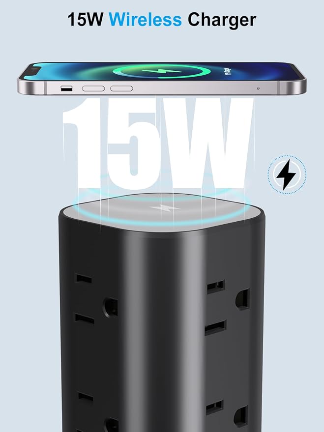 Power Strip with Wireless Charger, Flat Plug Surge Protector with 6FT Extension - Image 4