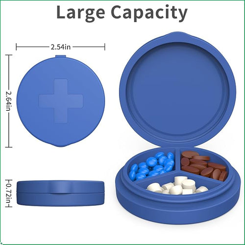 2 Pack Small Pill Box, 3 Compartment Round Silicone Travel Pill Box - Image 2