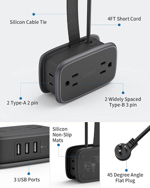 2 Pack Power Strip with USB Ports, 4 Outlets 3 USB Ports, NTONPOWER Small Power - Image 2