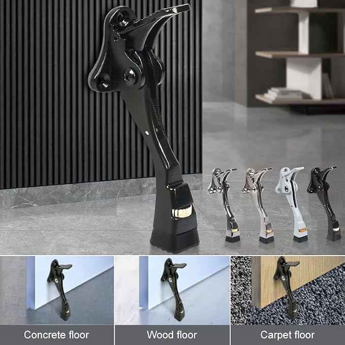 Black Kick Down Door Stoppers for Bottom of Door, Heavy Duty Kickdown Door Stop - Image 4