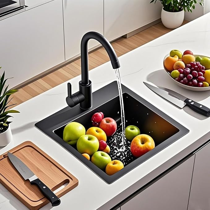 ARTLINE 15 x 20 Inch Black Drop in Bar Sink, Stainless Steel Single Bowl - Image 2