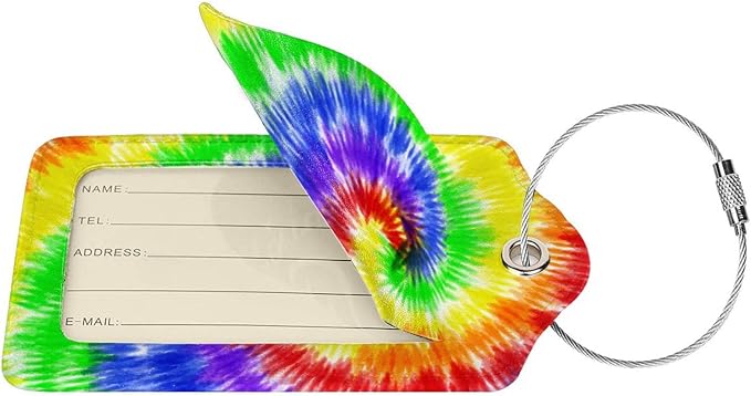 Artistic Tie Dye Luggage Tags Set of 2 Colorful Leather Luggage Tags ID Label - Image 2