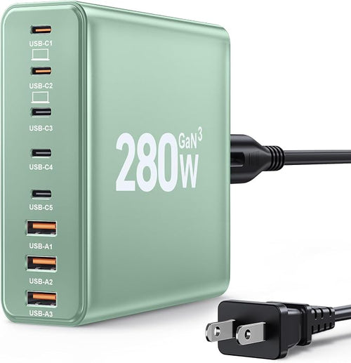 280W USB C Charger Block, 8-Port USB C Charging Station GaN III PD 65W Laptop by Ediliow