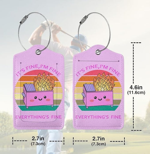 2 Pack Luggage Tags for suitcases Cute Pink Trash on fire I'm Fine It's Fine - Image 2