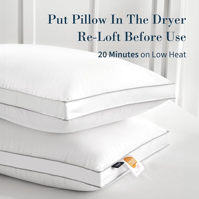 Globon Luxury Feather Down Pillow King Size, Low Soft Gusseted Bed Pillows - Image 2