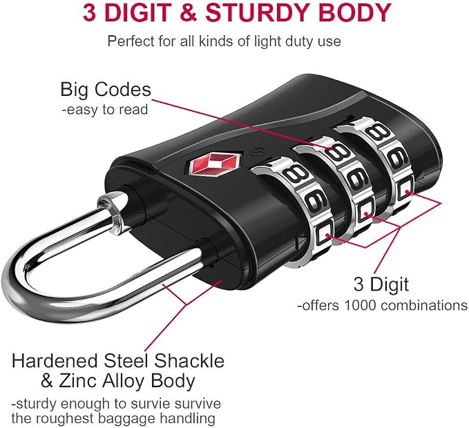 ZHEGE Luggage Lock for Train 4 Pack, 1 Cable, TSA Approved Travel Cable Lock - Image 3
