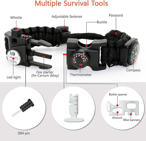 20 in 1 Survival Paracord Bracelet Adjustable Gear Kit - Image 2
