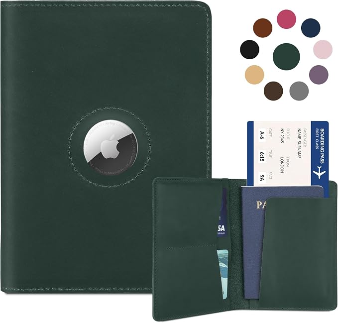 Airtag Passport Holder for Men Women Travel, Real Leather Passport Wallet by Kicoroiny-KeepInnovating
