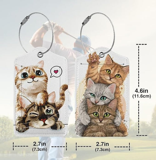 2 Pack Luggage Tags for suitcases Cute Funny cat Luggage Tag, Leather Stainless - Image 2