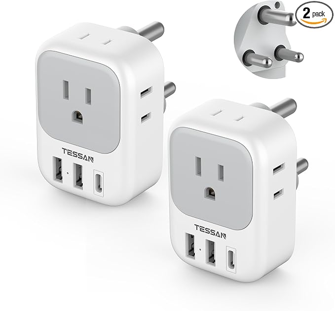 South Africa Plug Adapter 2 Pack, TESSAN Type M Power Adapter by TESSAN