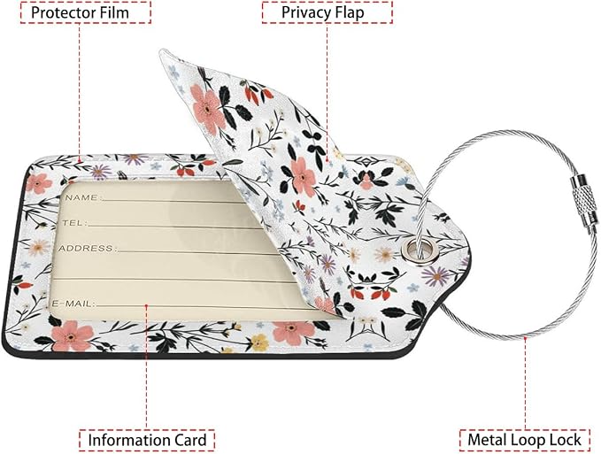 Blooming Flowers Luggage Tags for Suitcases, 2 Pack Luggage Tag, Leather - Image 2
