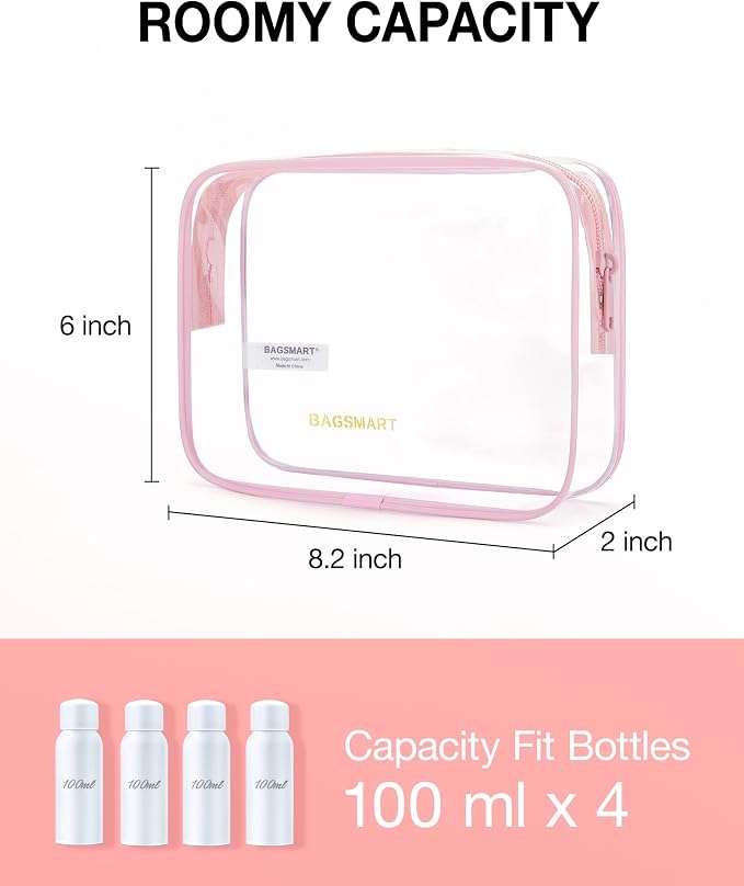 BAGSMART Clear Toiletry Bag, 2 Packs TSA Approved Water resistant Quart Size - Image 2