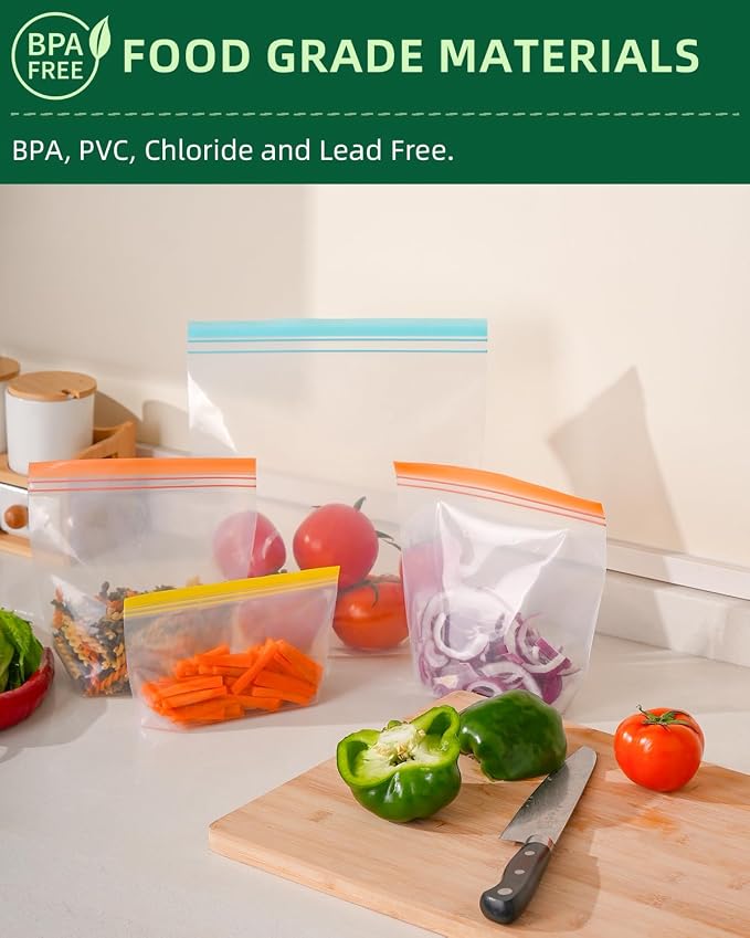 Lerine 18 Pack Reusable Freezer Bags Dishwasher Microwave Safe, Stand Up BPA - Image 4