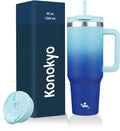40 oz Tumbler with Handle and 2 Straws, 2 in 1 Lid Insulated Water Bottle by Konokyo