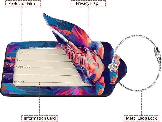 Colorful Elephant 2 Pcs Luggage Tags, Privacy Cover ID Label - Image 2