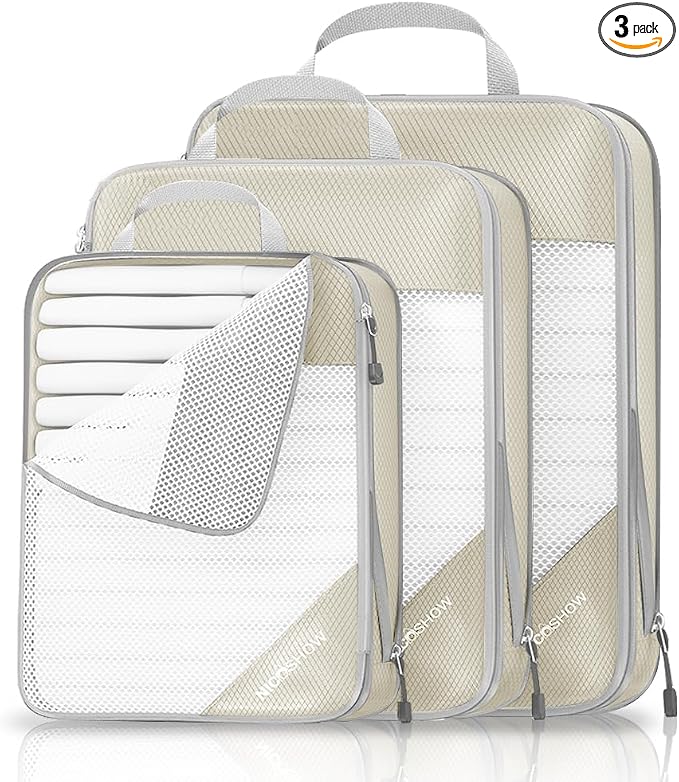 Compression Packing Cubes 3 Set, Compressible Space-Saving Packing Cubes by NICOSHOW