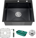 Black Kitchen Sink, Stainless Steel Topmount 25x22x9 Inch Single Bowl Drop In by Koardink