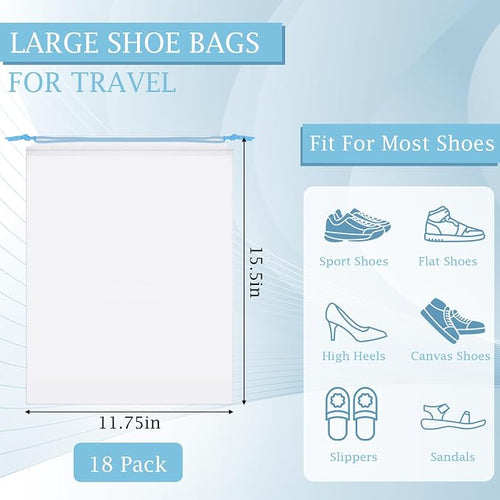 18 Pack Shoe Bags for Travel, 15.7" x 11.8" Clear Travel Shoe Bags for Packing - Image 2