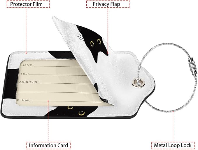 Cat's Gaze 2 Pack Luggage Tag for Suitcase, Cute Unique Leather Bag Tags - Image 2