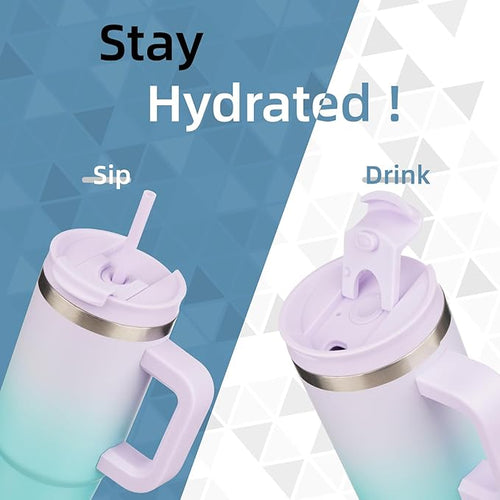 30 oz Tumbler with Handle and 2 Straws, 2 in 1 Lid Insulated Water Bottle - Image 2