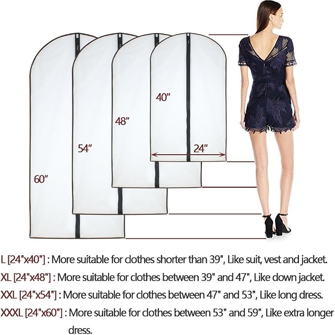Hanging Garment Bag Lightweight Clear Full Zipper Black Dress Bags PEVA Garment - Image 2