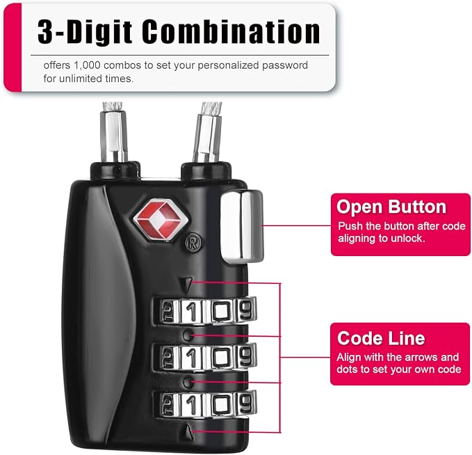 ZHEGE TSA Cable Luggage Lock Small Padlock - Image 3