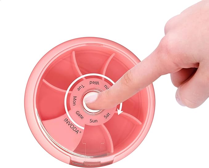 INVODA Weekly Pill Organizer 7 Compartment Rotating Pill Box - Image 9