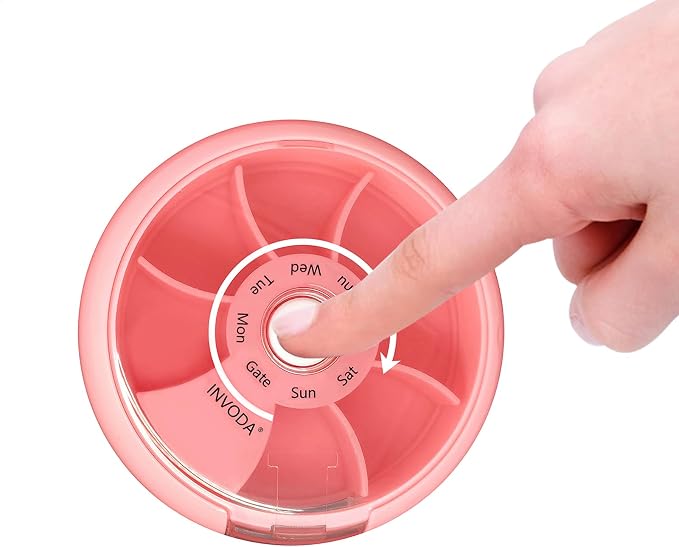 INVODA Weekly Pill Organizer 7 Compartment Rotating Pill Box - Image 6