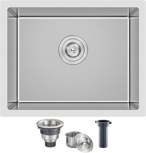22 Inch Kitchen Bar Sink Undermount, 304 Stainless Steel Handmade Single Bowl by DROPINKITCHENSINK