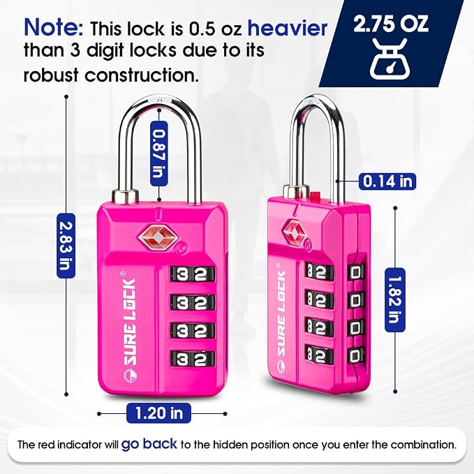 SURE LOCK TSA Approved 4-Digit Resettable Combination Luggage Locks - Image 6