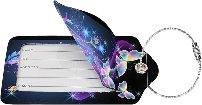 2Pcs Glowing Flowers and Butterfly Luggage Tags, Colorful Fancy Name ID - Image 2
