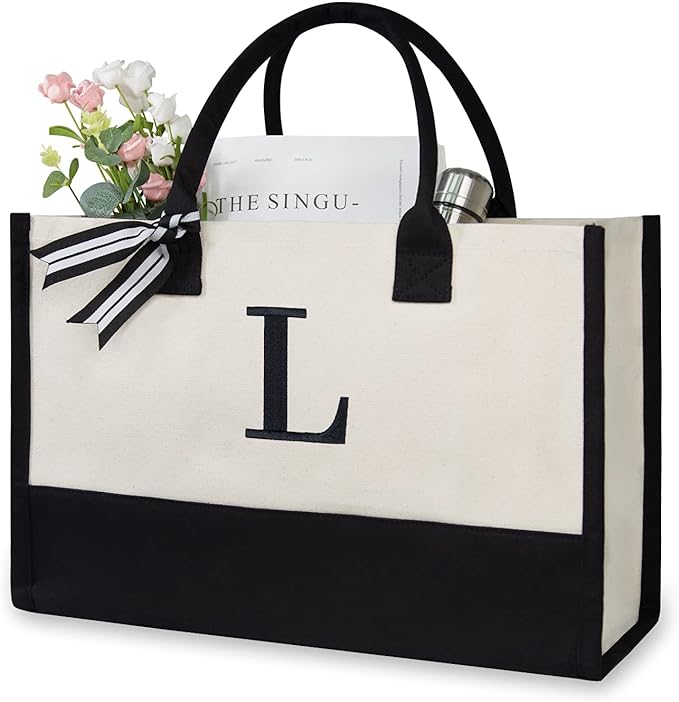 TOPDesign Embroidery Initial Canvas Tote Bag, Personalized Present Bag by TOPDesign