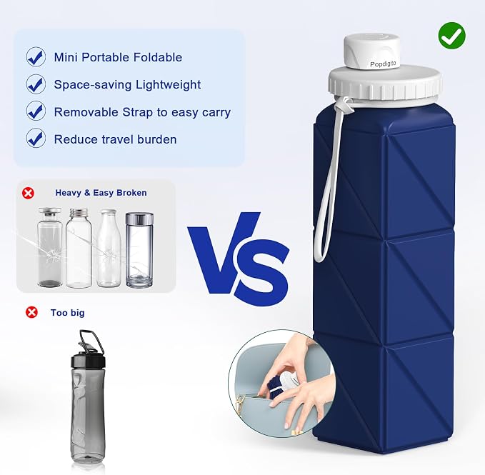 Collapsible Water Bottles 2 Pack Compact Portable, Bpa-Free Silicone Bottles - Image 3