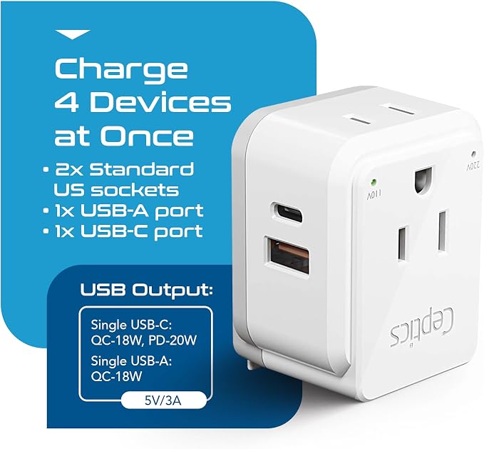 Ceptics India, Maldives Power Plug Adapter Travel Set, 20W PD & QC, Safe Dual - Image 6
