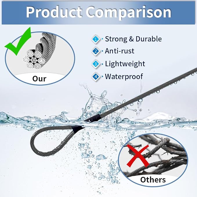 3.3mm Outdoor Travel Stainless Steel Security Cable-30ft Luggage Lock Safety - Image 3