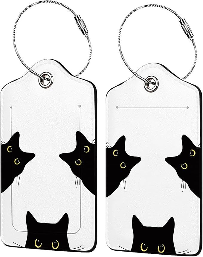 Cat's Gaze 2 Pack Luggage Tag for Suitcase, Cute Unique Leather Bag Tags by Unknown