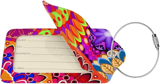 Colorful Mandala Style Luggage Tags Bright Red Bag Tag - Image 2