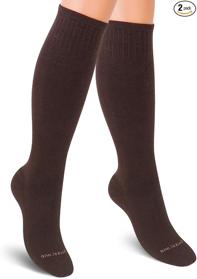 Cotton Compression Socks for Women & Men. 15-20 mmHg Support Knee-High Brown X/L by SocksLaneCompression