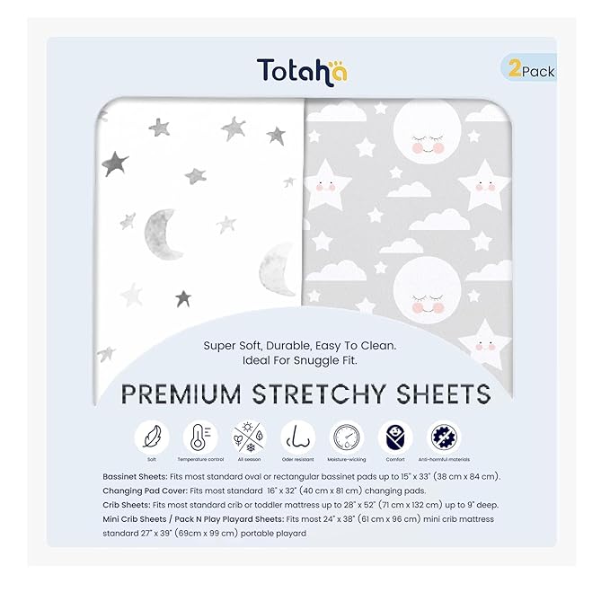 TotAha Premium Soft Pack n Play Sheets, Super Stretchy Jersey Knit Mini Crib by TotAha%7CUnitedStates